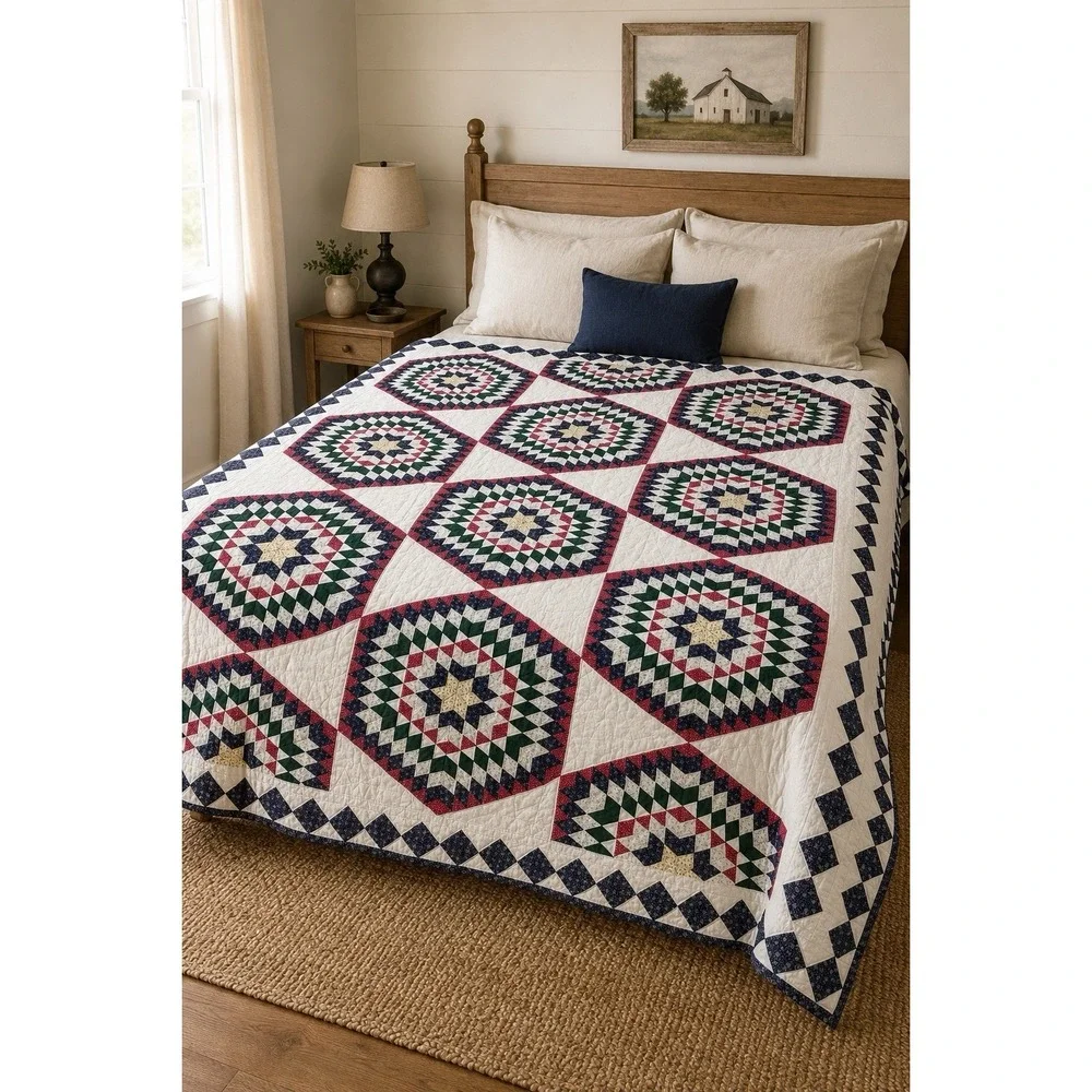 VTG Arch Quilts Elmsford NY Broken Star Patchwork Hand Quilted 92x82 Cottage